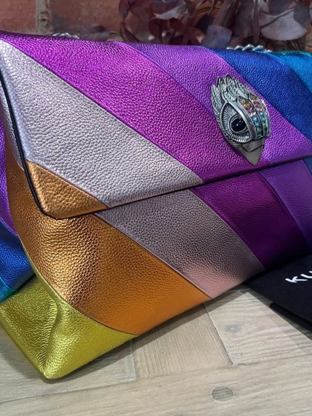 Kurt Geiger Metallic Rainbow Leather Envelope Clutch with Jewel Clasp